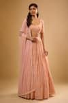 Renee label_Peach Viscose Georgette, Net Beads, Sequins, Embroidery Scoop Nysa Lehenga Set _Online_at_Aza_Fashions