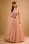 Buy_Renee label_Peach Viscose Georgette, Net Beads, Sequins, Embroidery Scoop Nysa Lehenga Set _at_Aza_Fashions