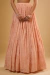 Buy_Renee label_Peach Viscose Georgette, Net Beads, Sequins, Embroidery Scoop Nysa Lehenga Set _Online_at_Aza_Fashions