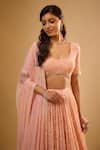 Shop_Renee label_Peach Viscose Georgette, Net Beads, Sequins, Embroidery Scoop Nysa Lehenga Set _Online_at_Aza_Fashions