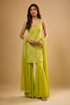 Buy_Renee label_Green Viscose Georgette, Net Embroidery, Sequins, Beads Sia Kurta Sharara Set _at_Aza_Fashions