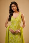 Shop_Renee label_Green Viscose Georgette, Net Embroidery, Sequins, Beads Sia Kurta Sharara Set _Online_at_Aza_Fashions