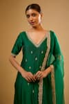 Renee label Emerald Green Dupion, Organza Embroidery, Mirrors, Pearls, Veera Kurta Set Online at Aza Fashions Renee label_Emerald Green Dupion, Organza Embroidery, Mirrors, Pearls, Veera Kurta Set _Online_at_Aza_Fashions