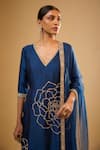 Renee label Blue Dupion, Organza Embroidery, Beads, Sequins, Pearls V-neck Reet Kurta Set Online at Aza Fashions Renee label_Blue Dupion, Organza Embroidery, Beads, Sequins, Pearls V-neck Reet Kurta Set _Online_at_Aza_Fashions