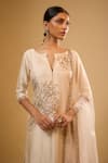 Buy_Renee label_Ivory Dupion, Organza Embroidery, Beads, Sequins, Vanilla White Kurta Set _Online_at_Aza_Fashions