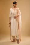 Buy_Renee label_Ivory Dupion, Organza Embroidery, Beads, Sequins, Vanilla White Kurta Set _at_Aza_Fashions