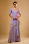Buy_Renee label_Purple Viscose Georgette, Net Mirrors, Pearls, Anahita Kurta Sharara Set _at_Aza_Fashions