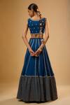Shop_Renee label_Blue Viscose Georgette, Net Beads, Mirrors, Pearls, Sequins, Siyona Lehenga Set _at_Aza_Fashions