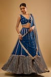 Buy_Renee label_Blue Viscose Georgette, Net Beads, Mirrors, Pearls, Sequins, Siyona Lehenga Set _Online_at_Aza_Fashions
