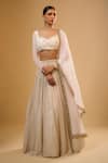 Buy_Renee label_Ivory Viscose Georgette, Net Beads, Mirrors, Gia Vanilla White Lehenga Set _at_Aza_Fashions