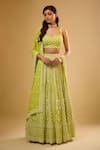 Buy_Renee label_Lime Viscose Georgette Beads, Embroidery, Sequins Aashni Glass Lehenga Set _at_Aza_Fashions