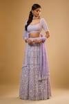 Buy_Renee label_Lavender Viscose Georgette Beads, Embroidery, Sequins Amala Work Lehenga Set _at_Aza_Fashions