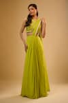 Renee label Green Viscose Georgette Piping, Hoor Citrus Pre-stitched Saree With Blouse Online at Aza Fashions Renee label_Green Viscose Georgette Piping, Hoor Citrus Pre-stitched Saree With Blouse _Online_at_Aza_Fashions