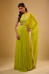 Buy Renee label Green Viscose Georgette Piping, Hoor Citrus Pre-stitched Saree With Blouse at Aza Fashions Buy_Renee label_Green Viscose Georgette Piping, Hoor Citrus Pre-stitched Saree With Blouse _at_Aza_Fashions