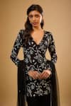 Renee label_Black Viscose Georgette, Net Embroidery, Sequins, Ravya Kurta Sharara Set _Online_at_Aza_Fashions