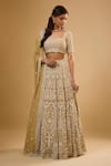 Buy_Renee label_Gold Viscose Georgette Beads, Embroidery, Sequins Square Anika Work Lehenga Set _at_Aza_Fashions