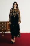 Buy_Basanti - Kapde Aur Koffee_Black Velvet Sequins, Mirrors, Lace Round Neck, Embroidered Straight Kurta _at_Aza_Fashions