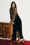 Basanti - Kapde Aur Koffee_Black Velvet Sequins, Mirrors, Lace Round Neck, Embroidered Straight Kurta _Online_at_Aza_Fashions