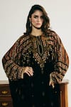 Shop_Basanti - Kapde Aur Koffee_Black Velvet Sequins, Mirrors, Lace Round Neck, Embroidered Straight Kurta _Online_at_Aza_Fashions
