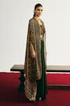 Shop Basanti - Kapde Aur Koffee Green Velvet Sequins, Mirrors Square Neck, Embroidered Cape And Draped Skirt Set at Aza Fashions Shop_Basanti - Kapde Aur Koffee_Green Velvet Sequins, Mirrors Square Neck, Embroidered Cape And Draped Skirt Set _at_Aza_Fashions