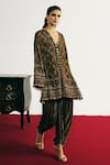 Buy_Basanti - Kapde Aur Koffee_Green Velvet Sequins, Mirrors, Lace, Embroidery V-neck Kaftan And Dhoti Pant Set _Online_at_Aza_Fashions