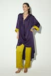 Buy_Basanti - Kapde Aur Koffee_Purple Satin V-neck Embellished Draped Tunic And Pant Set _at_Aza_Fashions