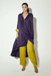 Shop_Basanti - Kapde Aur Koffee_Purple Satin V-neck Embellished Draped Tunic And Pant Set _Online_at_Aza_Fashions