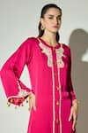 Shop Basanti Kapde aur Koffee Pink Satin Embroidery, Tassels Round Neck Rani Kurta And Palazzo Set Online at Aza Fashions Shop_Basanti Kapde aur Koffee_Pink Satin Embroidery, Tassels Round Neck Rani Kurta And Palazzo Set _Online_at_Aza_Fashions