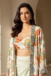Basanti - Kapde Aur Koffee_Ivory Crepe Sequins, Mirrors, Pom-poms Sweetheart Garden Embroidered Cape Set _Online_at_Aza_Fashions