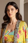 Basanti - Kapde Aur Koffee_Yellow Crepe Sequins, Beads, Mirrors Lime Floral Embroidered Cape Set _Online_at_Aza_Fashions