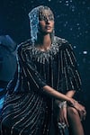 Nirmooha_Black Organza, Lycra Beads, Sequins, Tassels Round Nyx Eclipse Metallic Kaftan _Online_at_Aza_Fashions