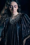 Buy_Nirmooha_Black Organza, Lycra Beads, Sequins, Tassels Round Nyx Eclipse Metallic Kaftan _Online_at_Aza_Fashions