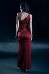 Buy_Nirmooha_Red Satin One Shoulder Eos Flame Gown _Online_at_Aza_Fashions