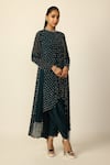 Buy_Vvani by vani vats_Blue Georgette, Silk Beads, Embroidery Drop Embellished Kurta Dhoti Pant Set _Online_at_Aza_Fashions