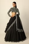 Buy_Vvani by vani vats_Black Georgette, Organza Mirrors, Beads, Heavy Embroidered Blouse Lehenga Set _at_Aza_Fashions