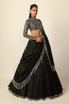 Shop_Vvani by vani vats_Black Georgette, Organza Mirrors, Beads, Heavy Embroidered Blouse Lehenga Set _Online_at_Aza_Fashions