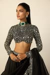 Vvani by vani vats_Black Georgette, Organza Mirrors, Beads, Heavy Embroidered Blouse Lehenga Set _at_Aza_Fashions