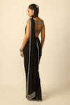 Shop_Vvani by vani vats_Black Georgette Tassels, Mirrors Square Pre-draped Saree With Embroidered Blouse _at_Aza_Fashions