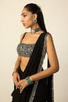Vvani by vani vats_Black Georgette Tassels, Mirrors Square Pre-draped Saree With Embroidered Blouse _at_Aza_Fashions