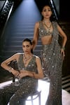 Buy_Vvani by vani vats_Grey Georgette, Net, Satin Sequins, Stones, Metallic Embellished Sharara Set _Online_at_Aza_Fashions