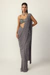 Buy_Vvani by vani vats_Grey Georgette Sequins, Single Drop Embellished Pre-draped Saree With Blouse _at_Aza_Fashions
