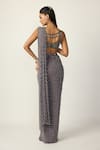 Shop_Vvani by vani vats_Grey Georgette Sequins, Single Drop Embellished Pre-draped Saree With Blouse _at_Aza_Fashions
