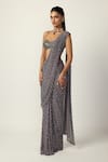 Vvani by vani vats_Grey Georgette Sequins, Single Drop Embellished Pre-draped Saree With Blouse _Online_at_Aza_Fashions