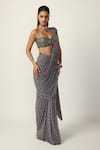 Buy_Vvani by vani vats_Grey Georgette Sequins, Single Drop Embellished Pre-draped Saree With Blouse _Online_at_Aza_Fashions