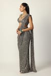 Shop_Vvani by vani vats_Grey Net, Georgette Mirrors, Sequins, Metallic Pre-draped Saree With Blouse _Online_at_Aza_Fashions