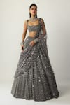 Buy_Vvani by vani vats_Grey Georgette, Organza, Net Mirrors, Embroidery, Sequins Metallic Lehenga Set _at_Aza_Fashions