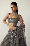 Buy_Vvani by vani vats_Grey Georgette, Organza, Net Mirrors, Embroidery, Sequins Metallic Lehenga Set _Online_at_Aza_Fashions