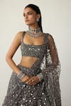 Shop_Vvani by vani vats_Grey Georgette, Organza, Net Mirrors, Embroidery, Sequins Metallic Lehenga Set _Online_at_Aza_Fashions