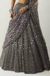 Vvani by vani vats_Grey Georgette, Organza, Net Mirrors, Embroidery, Sequins Metallic Lehenga Set _at_Aza_Fashions