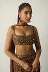 Buy_Vvani by vani vats_Brown Net, Georgette, Satin Metallic Copper Embroidered Pencil Skirt Set _Online_at_Aza_Fashions